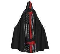 YYHWHJDE Halloween Hooded Cloak for Adults, Cape for Cosplay | Masquerade, Party Firefighter Axe Red Line Flag Picture
