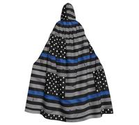 YYHWHJDE Halloween Hooded Cloak for Adults, Full Length Polyester Cape | With Bow Tie American Thin Blue Line Flag Prints