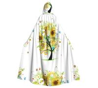 YYHWHJDE Halloween Hooded Cloak for Adults, Full Length Polyester Cape | With Bow Tie Floral Tree With Daisies Sunflowers Butterflies Prints