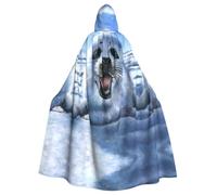 YYHWHJDE Halloween Hooded Cloak for Adults, Full Length Polyester Cape | With Bow Tie Harp Seal Painting Wallpaper Prints