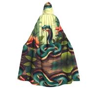 YYHWHJDE Halloween Hooded Cloak for Adults, Full Length Polyester Cape | With Bow Tie Snake Wallpaper Prints