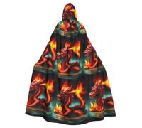 YYHWHJDE Halloween Hooded Cloak for Adults, Long Polyester Cape | For Cosplay Dragon King In Fire Pattern