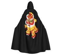 YYHWHJDE Halloween Hooded Cloak for Adults, Long Polyester Cape | For Cosplay Lion Dance With A Long History Pattern