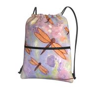 YYHWHJDE Hand painted dragonfly Prints Drawstring Backpack Waterproof Gym Bag - Lightweight Foldable Sport Cover with Zipper Pocket for Travel Hiking