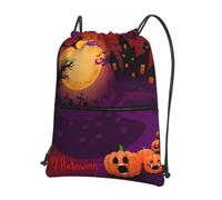 YYHWHJDE Happy Halloween Prints Drawstring Backpack Waterproof Gym Bag - Lightweight Foldable Sport Cover with Zipper Pocket for Travel Hiking