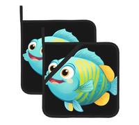 YYHWHJDE Happy Little Fish Pattern Square Insulation Pot Mat 2 Pieces Thick and durable with lanyard for Microwave Ovens, Ovens, Outdoor Grilling