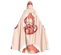 YYHWHJDE Happy Little Monkey Pattern Halloween Adult Hooded Cape Cloak No Zipper, Comfortable For Costume Parties