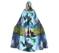 YYHWHJDE Healing Beasts Pattern Halloween Adult Hooded Cape Cloak - Super Large Hooded Cloak No Zipper