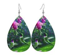 YYHWHJDE Heaven Hummingbird Prints Teardrop Leather Earrings - Vibrant Dangle Layers for Women, Lightweight Fashion Jewelry for Parties & Everyday Wear