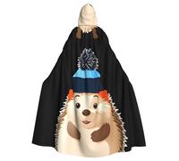 YYHWHJDE Hedgehog Wearing A Knitted Hat Pattern Halloween Adult Hooded Cape Cloak - Super Large Hooded Cloak No Zipper