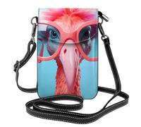 YYHWHJDE Hello Glasses Flamingo Picture Ladies' mobile phone with leather foreskin, crossbody flip cover, small adjustable shoulder strap