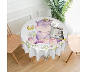YYHWHJDE Hippo Butterfly Prints Round Decorative Tablecloth 60in - High-Grade Polyester Throw for Elegant Dining & Festive Gatherings