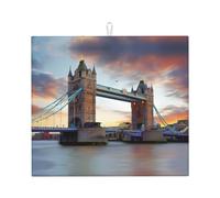 YYHWHJDE Historic Old Tower Bridge London Prints Kitchen Drying Mat - Absorbent Dish Throw for Countertop, Non-Slip Layer with Vibrant Prints, Ideal for Housewarming