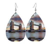 YYHWHJDE Historic Old Tower Bridge London Prints Water Drop Leather Earrings - Stylish Dangle Throw for Parties, Vibrant Color Layering, Non-Fading Finish