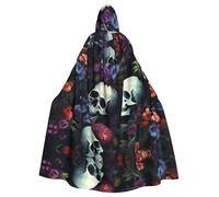 YYHWHJDE horrible dark skulls flowers pattern Printing Halloween Adult Hooded Cloak for Parties and Costume Events