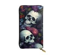 YYHWHJDE Horrible Dark Skulls Flowers Pattern Printing Quality Leather Long Clutch Wallet Designed for Fashion Girls and Women Stylish 7.48 x 4.13 in