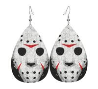 YYHWHJDE Horror Skull Prints Teardrop Leather Earrings - Fashionable Dangle Earrings for Women, Lightweight Faux Leather Drops with 925 Silver Plated Hooks