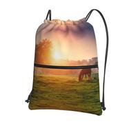 YYHWHJDE Horse At Dusk Prints Drawstring Backpack Waterproof Gym Bag - Lightweight Foldable Sport Cover with Zipper Pocket for Travel Hiking