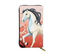 YYHWHJDE Horse in Front Flowering Trees Printing Quality Leather Long Clutch Wallet Designed for Fashion Girls and Women Stylish 7.48 x 4.13 in