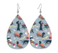 YYHWHJDE Hot Dogs And Lemonade Prints Teardrop Leather Earrings - Lightweight Dangle Earrings for Women, Vivid Faux Leather Drops with Silver Plated Hooks, Chic Jewelry for Parties & Gifts