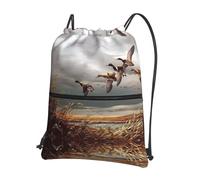 YYHWHJDE Hunting Flying Wild Ducks Prints Drawstring Backpack - Lightweight Water-Resistant Sport Gym Bag with Zipper Pocket for Travel & Hiking