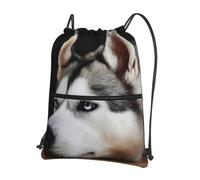 YYHWHJDE Husky Dog Prints Drawstring Backpack Waterproof Gym Bag - Lightweight Foldable Sport Cover with Zipper Pocket for Travel Hiking