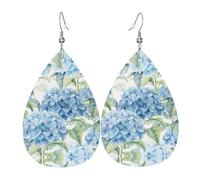 YYHWHJDE Hydrangea Prints Teardrop Leather Earrings - Lightweight Dangle Earrings for Women, Vivid Faux Leather Drops with Silver Plated Hooks, Chic Jewelry for Parties & Gifts
