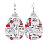 YYHWHJDE I Love London Prints Water Drop Leather Earrings - Stylish Dangle Throw for Parties, Vibrant Color Layering, Non-Fading Finish
