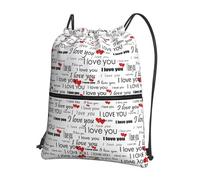 YYHWHJDE I Love You Words With Hearts Prints Drawstring Zipper Backpack - Lightweight Water-Resistant Gym Bag for Travel, Yoga, and Everyday Adventures