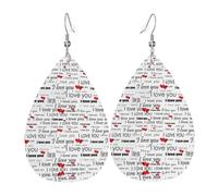 YYHWHJDE I Love You Words With Hearts Prints Teardrop Leather Earrings - Vibrant Dangle Layers for Women, Lightweight Fashion Jewelry for Parties & Everyday Wear
