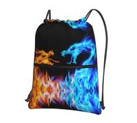 YYHWHJDE Ice and Fire Dragons Prints Drawstring Zipper Backpack - Lightweight Water-Resistant Gym Bag for Travel, Yoga, and Everyday Adventures