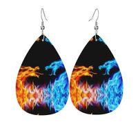 YYHWHJDE Ice and Fire Dragons Prints Teardrop Leather Earrings - Vibrant Dangle Layers for Women, Lightweight Fashion Jewelry for Parties & Everyday Wear