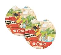 YYHWHJDE island of cuba Prints Car Cup Coasters 2-Pack - The Thoughtful Gift for New Drivers & Road Trip Lovers - High-Grade Neoprene Protection & Style