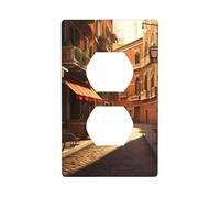 YYHWHJDE Italian Old Street Pattern Double Socket Wall Panel Decorative is Durable and Suitable for Socket Light Switch Accessories 4.5x2.76in