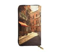 YYHWHJDE Italian Old Street Prints Leather long clutch wallet Designed for fashion girls and women stylish and personalized 7.48 x 4.13 in, Black, One Size