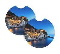 YYHWHJDE Italy Sea at Sunset Prints Car Cup Coasters 2-Pack - Premium Neoprene Drink Throws, Protect Cup Holders & Enhance Your Drive - Waterproof, Non-Slip Grip