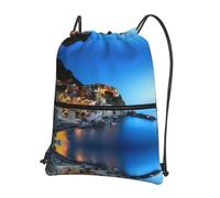 YYHWHJDE Italy Sea at Sunset Prints Drawstring Zipper Backpack - Lightweight Water-Resistant Gym Bag for Travel, Yoga, and Everyday Adventures