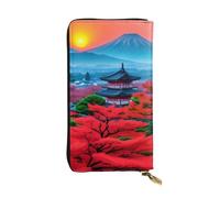 YYHWHJDE Japanese Mount Red Sun Printing Quality Leather Long Clutch Wallet Designed for Fashion Girls and Women Stylish 7.48 x 4.13 in