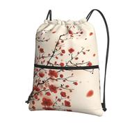 YYHWHJDE Japanese Spring Plum Floral Prints Drawstring Backpack - Lightweight Water-Resistant Gym Bag with Zipper Pocket for Travel & Sports