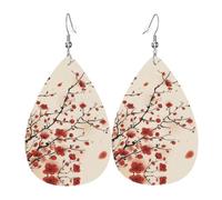YYHWHJDE Japanese Spring Plum Floral Prints Drip Leather Earrings - Chic Faux Leather Drops for Holiday & Everyday Glam