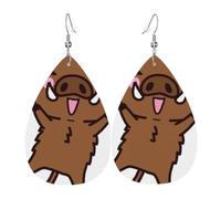 YYHWHJDE Jumping boar animation Prints Teardrop Leather Earrings - Lightweight Dangle Earrings for Women, Vivid Faux Leather Drops with Silver Plated Hooks, Chic Jewelry for Parties & Gifts