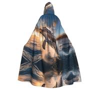 YYHWHJDE Jumping Dolphin Picture Halloween Adult Hooded Cloak for Role-Playing, Costumes, and Theme Parties