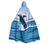 YYHWHJDE Jumping up dolphins Pattern Halloween Adult Hooded Cloak for various party and carnival settings