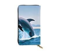 YYHWHJDE Jumping up Dolphins Printing Quality Leather Long Clutch Wallet Designed for Fashion Girls and Women Stylish 7.48 x 4.13 in