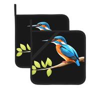 YYHWHJDE Kingfisher on the branch Pattern Square Insulated Pot Mat 2-piece Set for Heat Insulation During Lid Removal, Microwave, Oven, and Outdoor Grilling Use