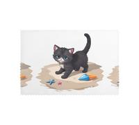 YYHWHJDE Kitten On The Beach Prints Placemats Set of 6 12x18in - Engineered for Durability & Heat Resistance Polyester