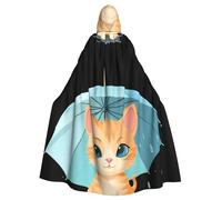 YYHWHJDE Kitten Taking Shelter From The Rain Pattern Halloween Adult Hooded Cape Cloak - Super Large Hooded Cloak No Zipper