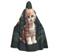 YYHWHJDE Kitten Under The Fir Tree Picture Adult Halloween hooded jacket cloak long party cloak suitable for men and women