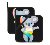 YYHWHJDE Koala Catching A Rainbow Pattern Square Insulation Pot Mat 2 Pieces Thick and durable with lanyard for Microwave Ovens, Ovens, Outdoor Grilling