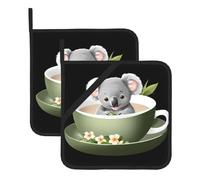 YYHWHJDE Koala Print On Teacup Pattern Square Insulation Pot Mat 2 Pieces Thick and durable with lanyard for Microwave Ovens, Ovens, Outdoor Grilling